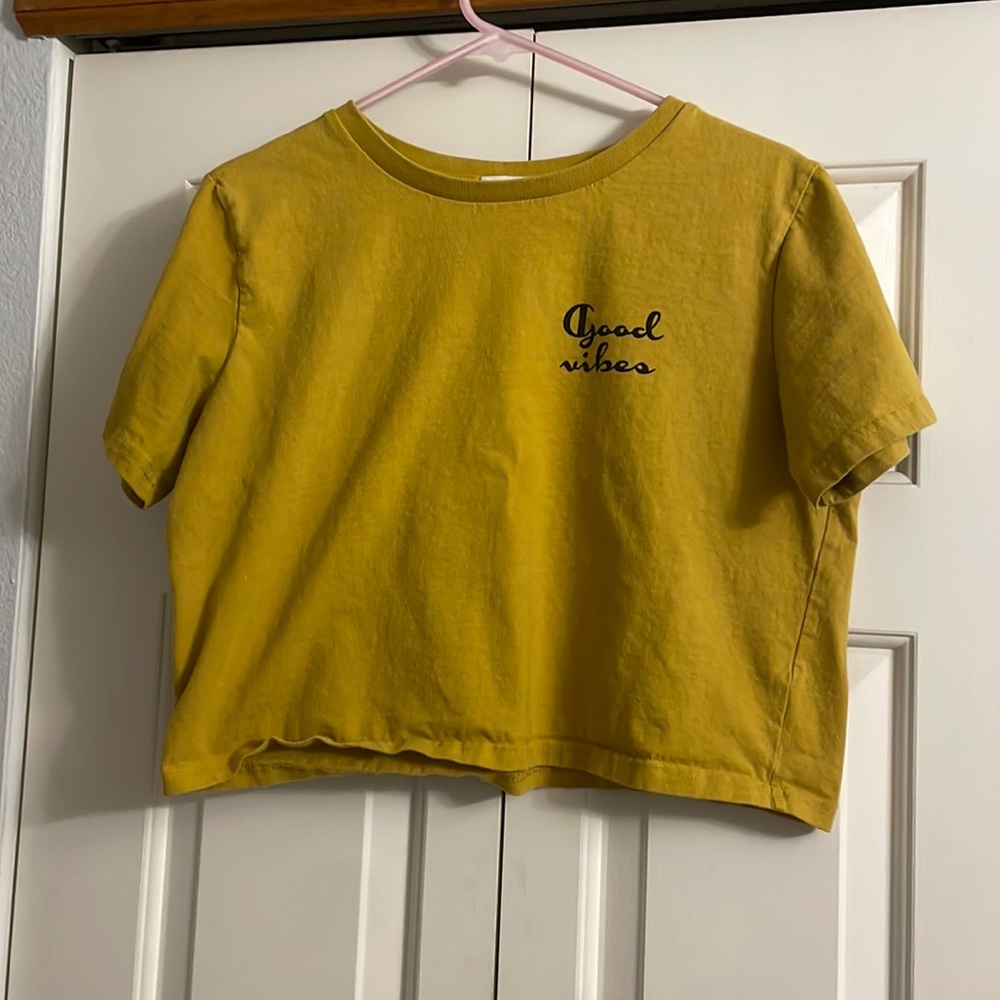 Women’s Urban Nation Mustard Yellow Good Vibes Crop Top. Size XL